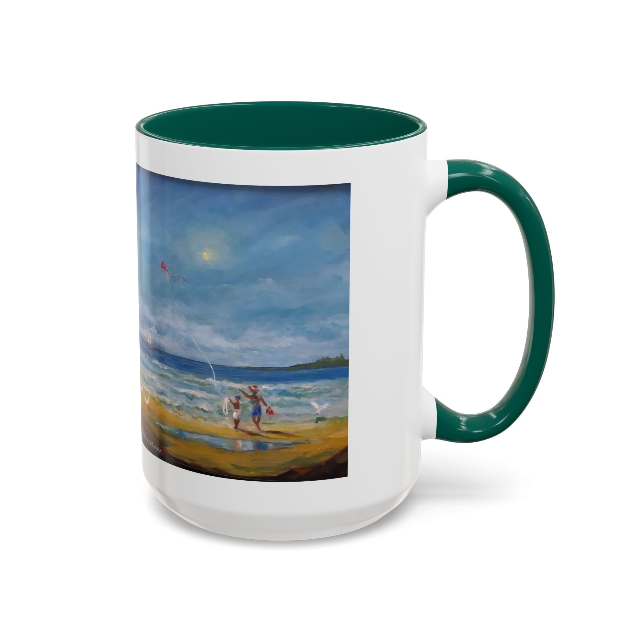 Beach & kite scene, Coffee Accent Mug - Personalize it! Colorful Ceramic Mug (11oz, 15oz)