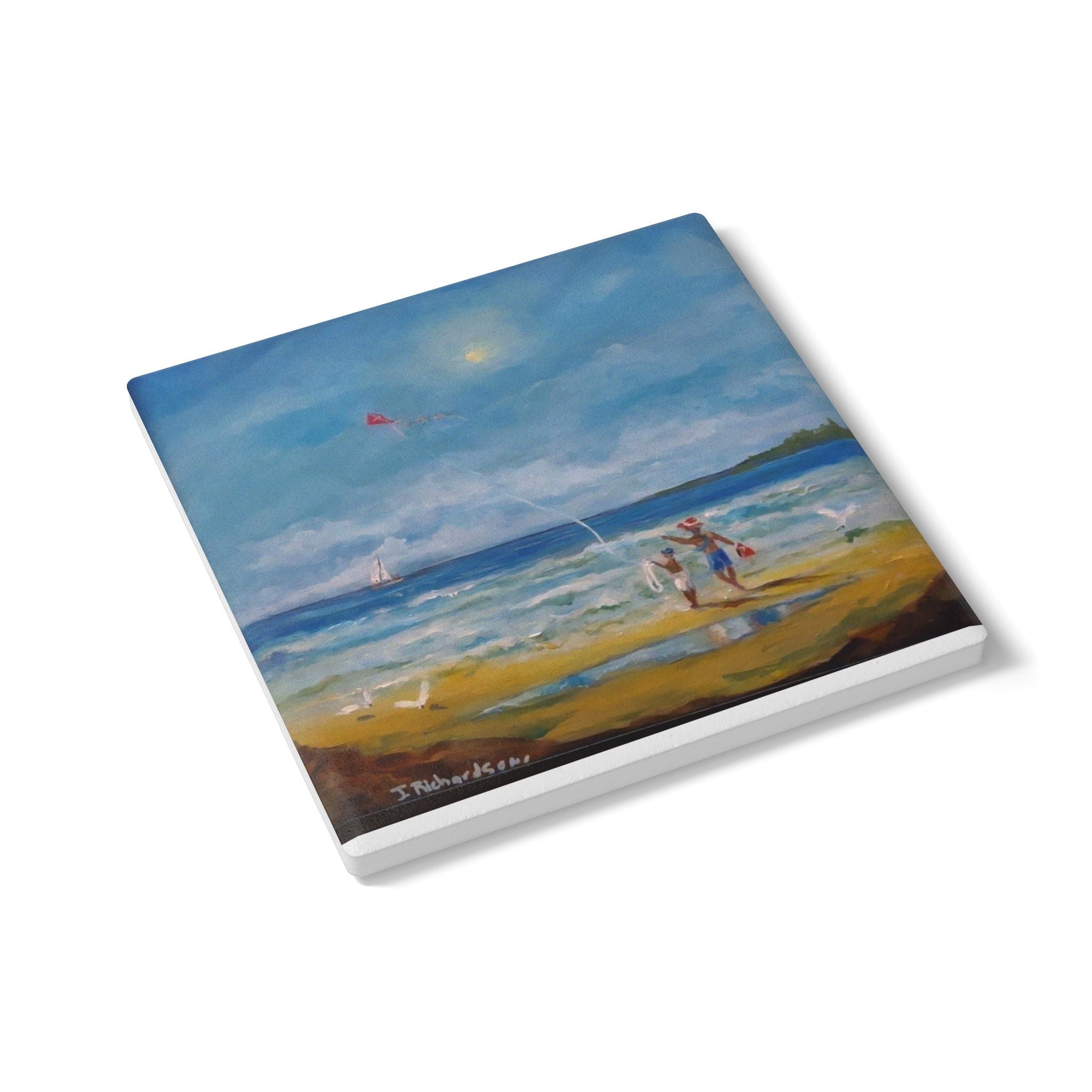 Coastal Kite Ceramic Coaster — Seaside Patio Drink Mat