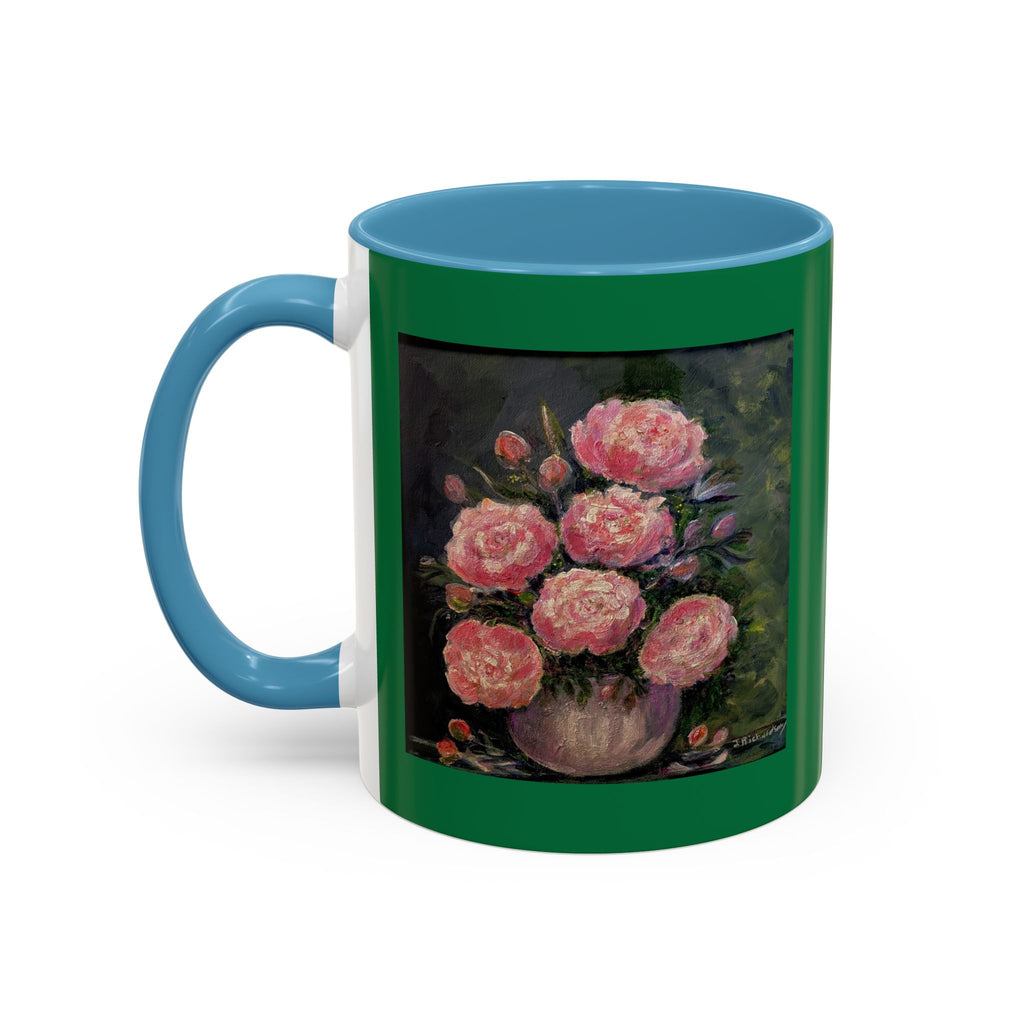 Pink Peony Bouquet Accent Coffee Mug — Floral Tea Cup for Garden Lovers