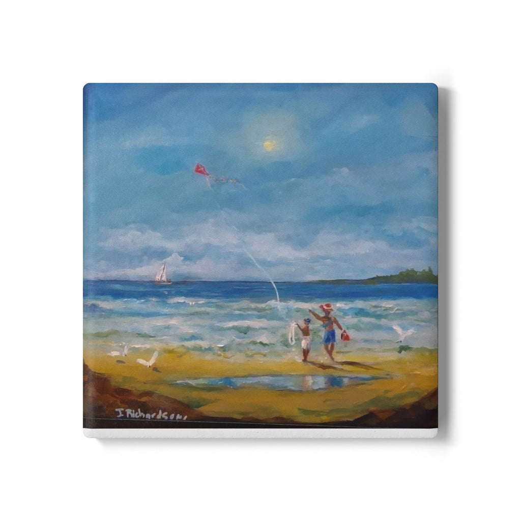 Coastal Kite Ceramic Coaster — Seaside Patio Drink Mat