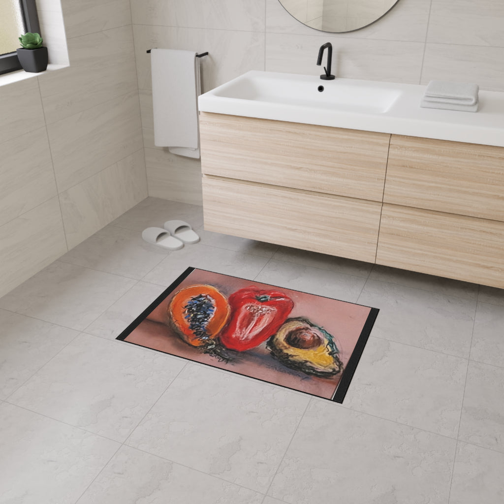 Heavy Duty Non-Slip Kitchen Floor Mat — A Trio of Papaya, Bell Pepper & Avocado Kitchen Rug
