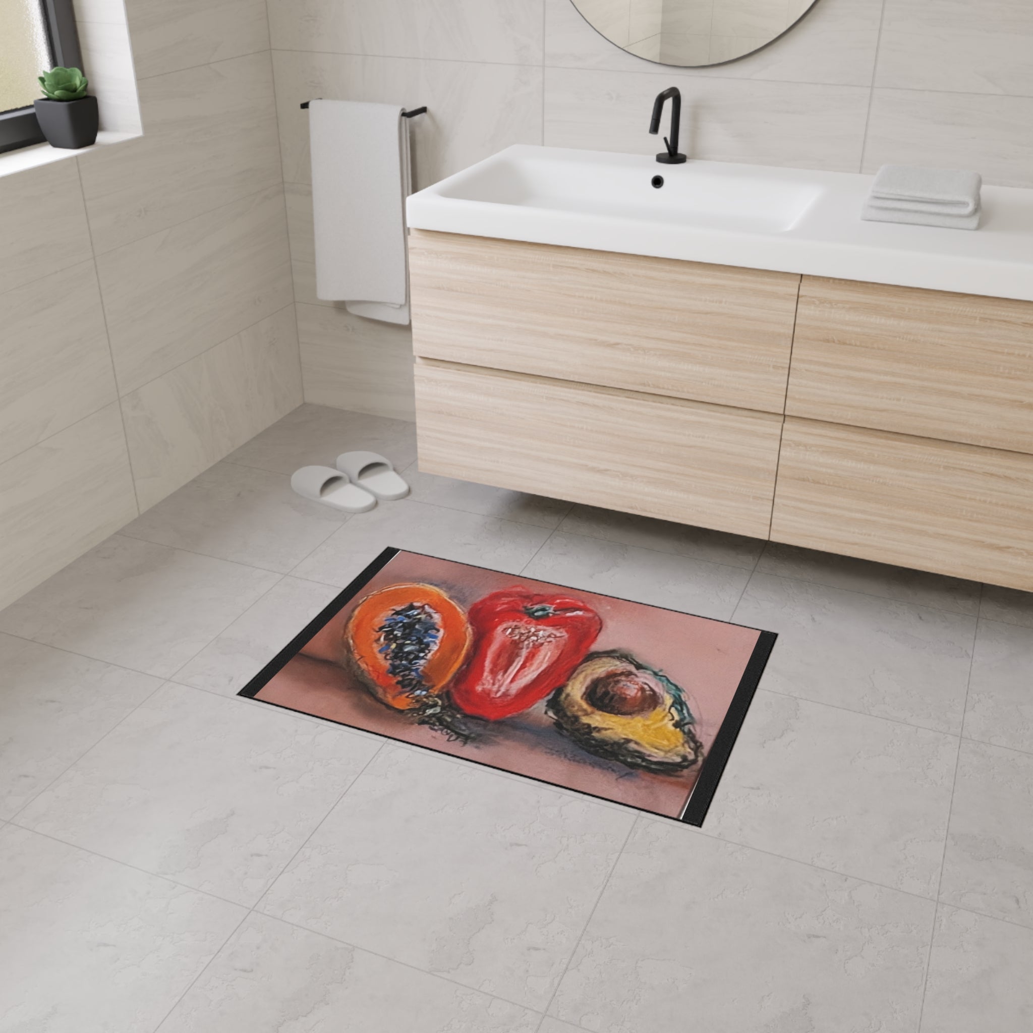 Heavy Duty Non-Slip Kitchen Floor Mat — A Trio of Papaya, Bell Pepper & Avocado Kitchen Rug