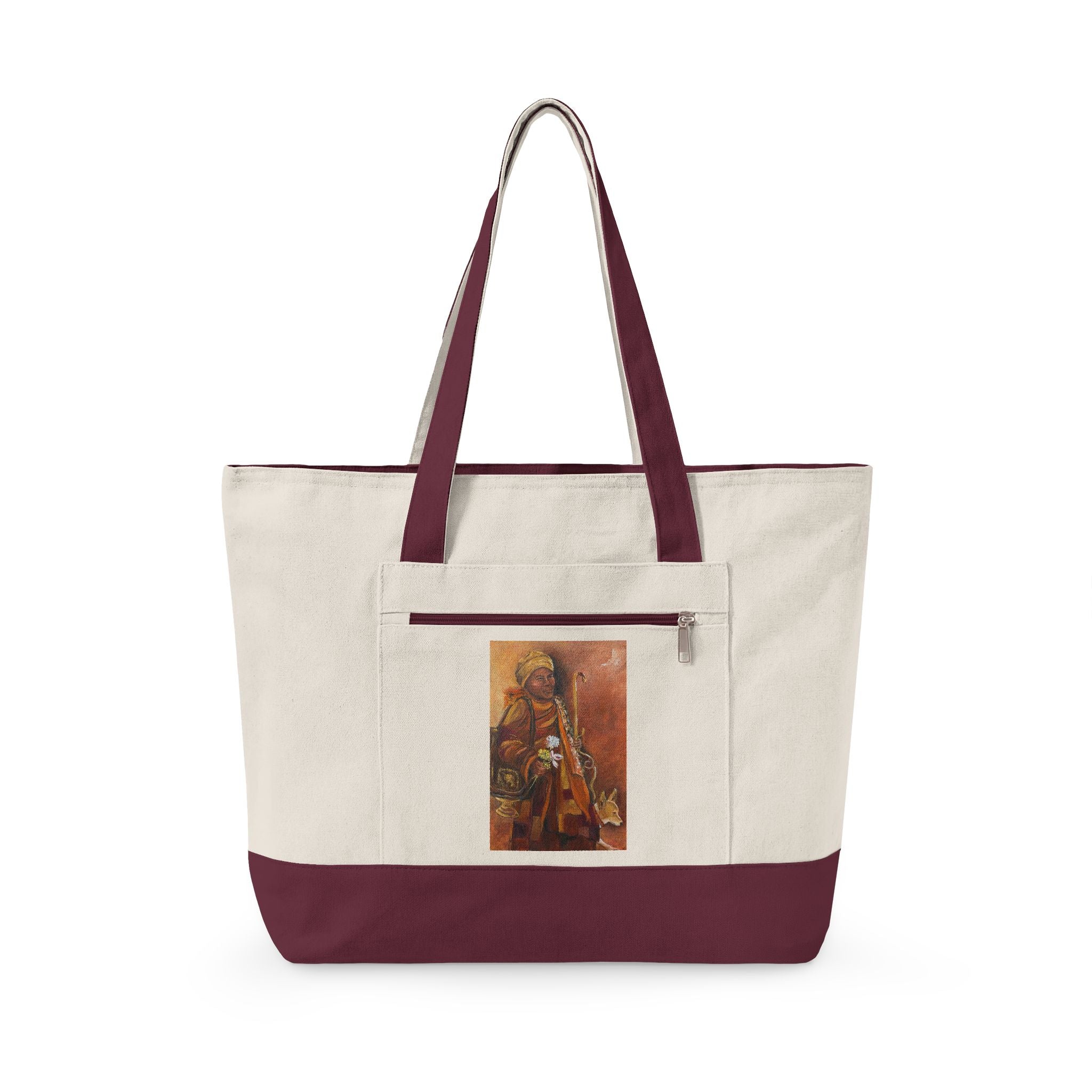 Canvas Tote Bag — Boho Tribal Warrior Art Print Zippered Tote