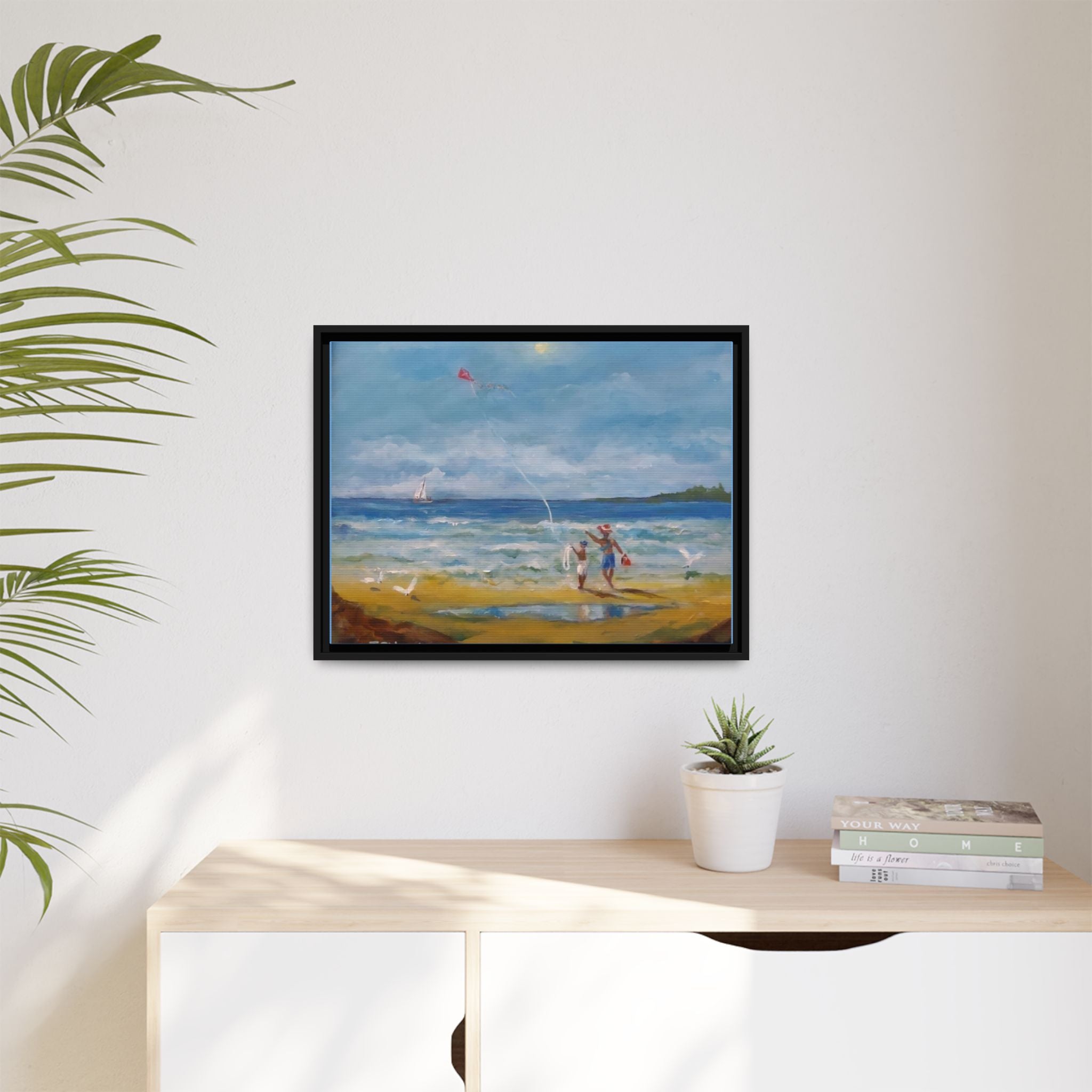 Kite on shore Framed Matte Canvas Wall Art