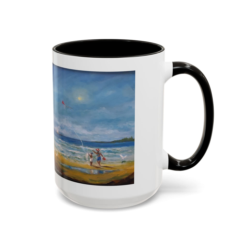 Beach & kite scene, Coffee Accent Mug - Personalize it! Colorful Ceramic Mug (11oz, 15oz)