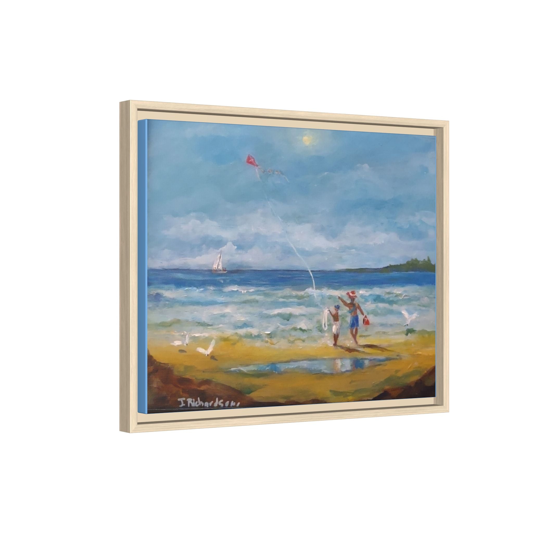 Kite on shore Framed Matte Canvas Wall Art