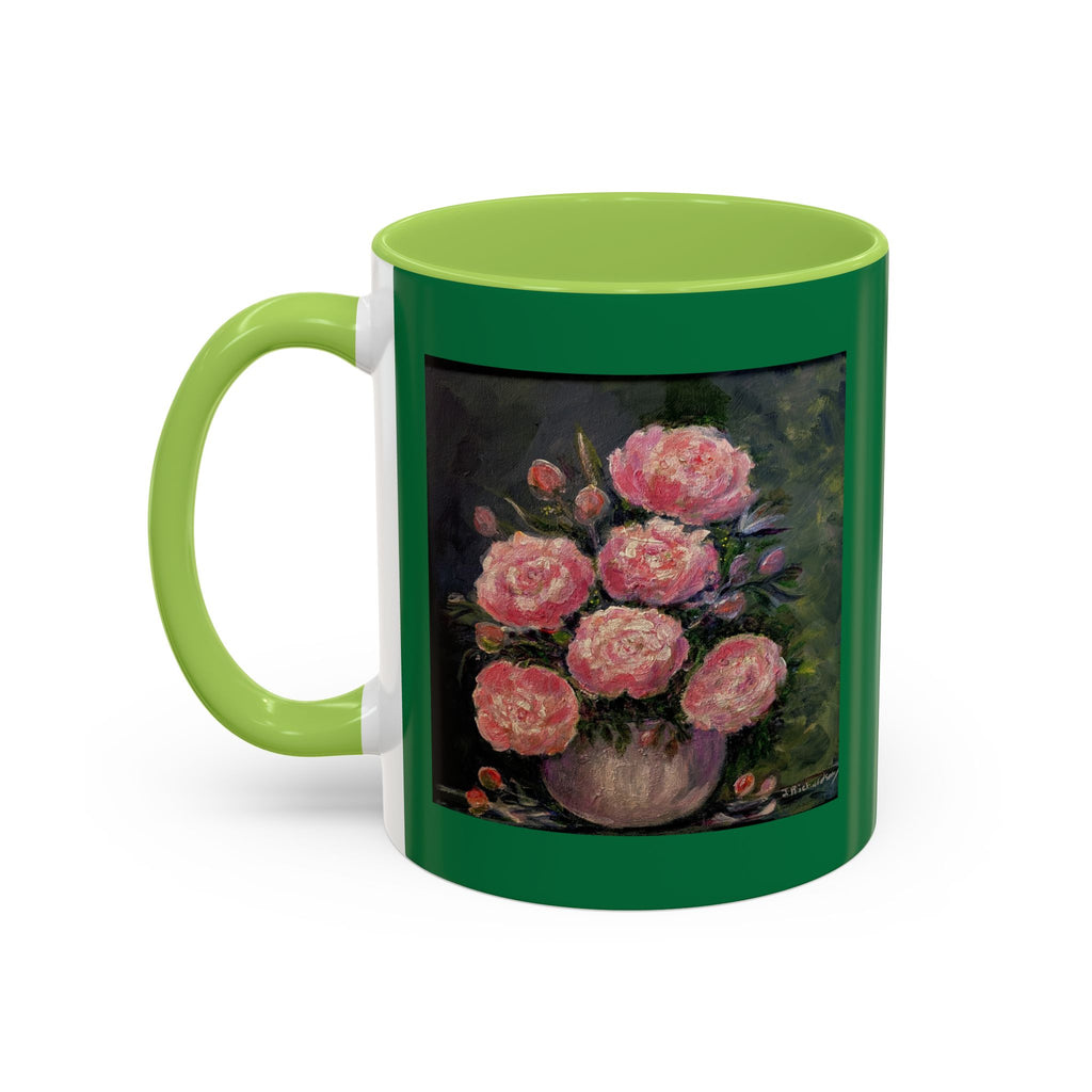 Pink Peony Bouquet Accent Coffee Mug — Floral Tea Cup for Garden Lovers