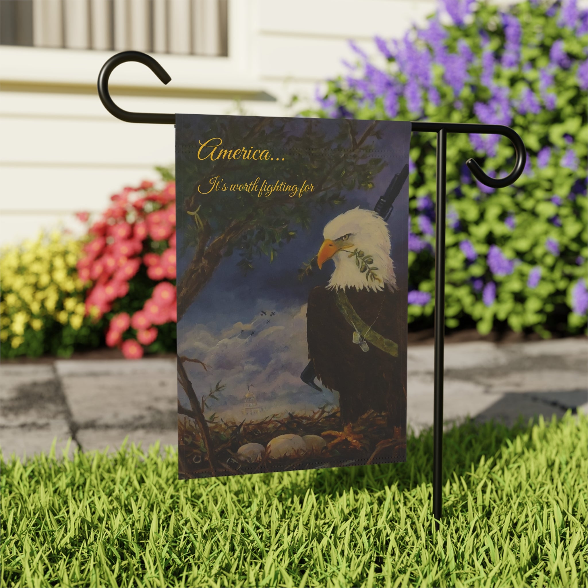 Patriotic eagle garden flag created by JR
