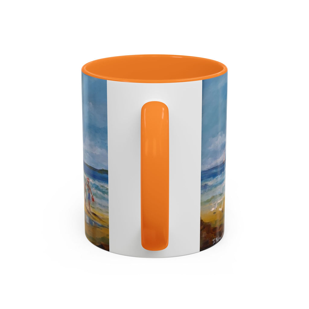 Beach & kite scene, Coffee Accent Mug - Personalize it! Colorful Ceramic Mug (11oz, 15oz)
