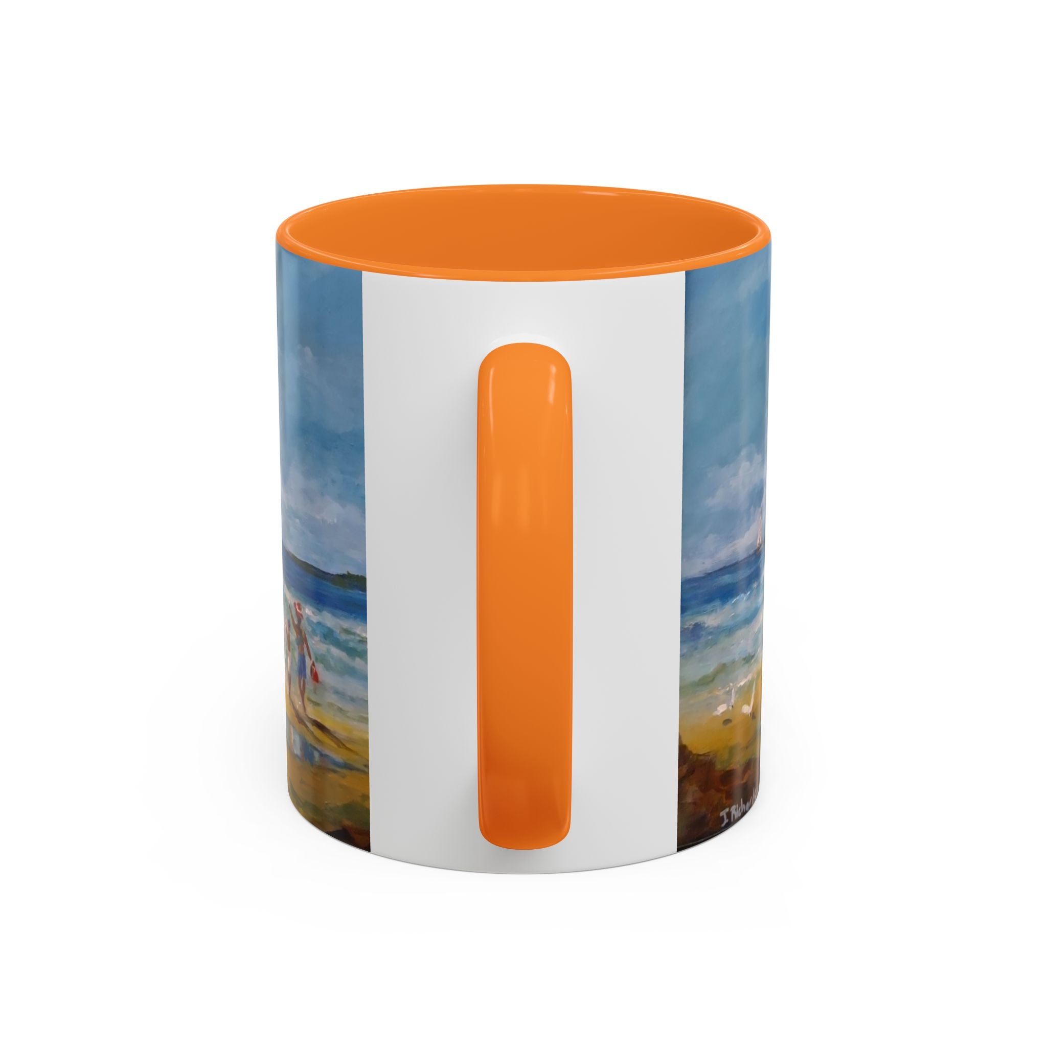 Beach & kite scene, Coffee Accent Mug - Personalize it! Colorful Ceramic Mug (11oz, 15oz)