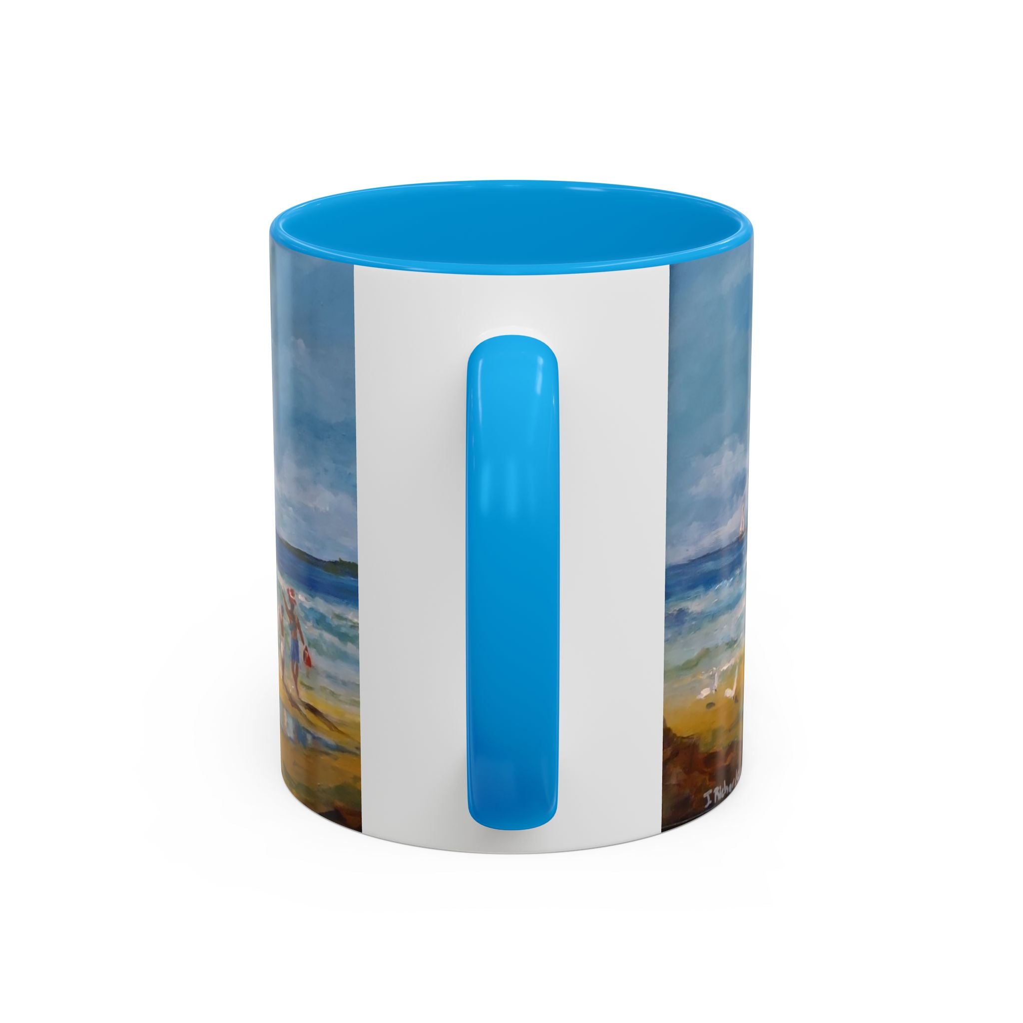 Beach & kite scene, Coffee Accent Mug - Personalize it! Colorful Ceramic Mug (11oz, 15oz)