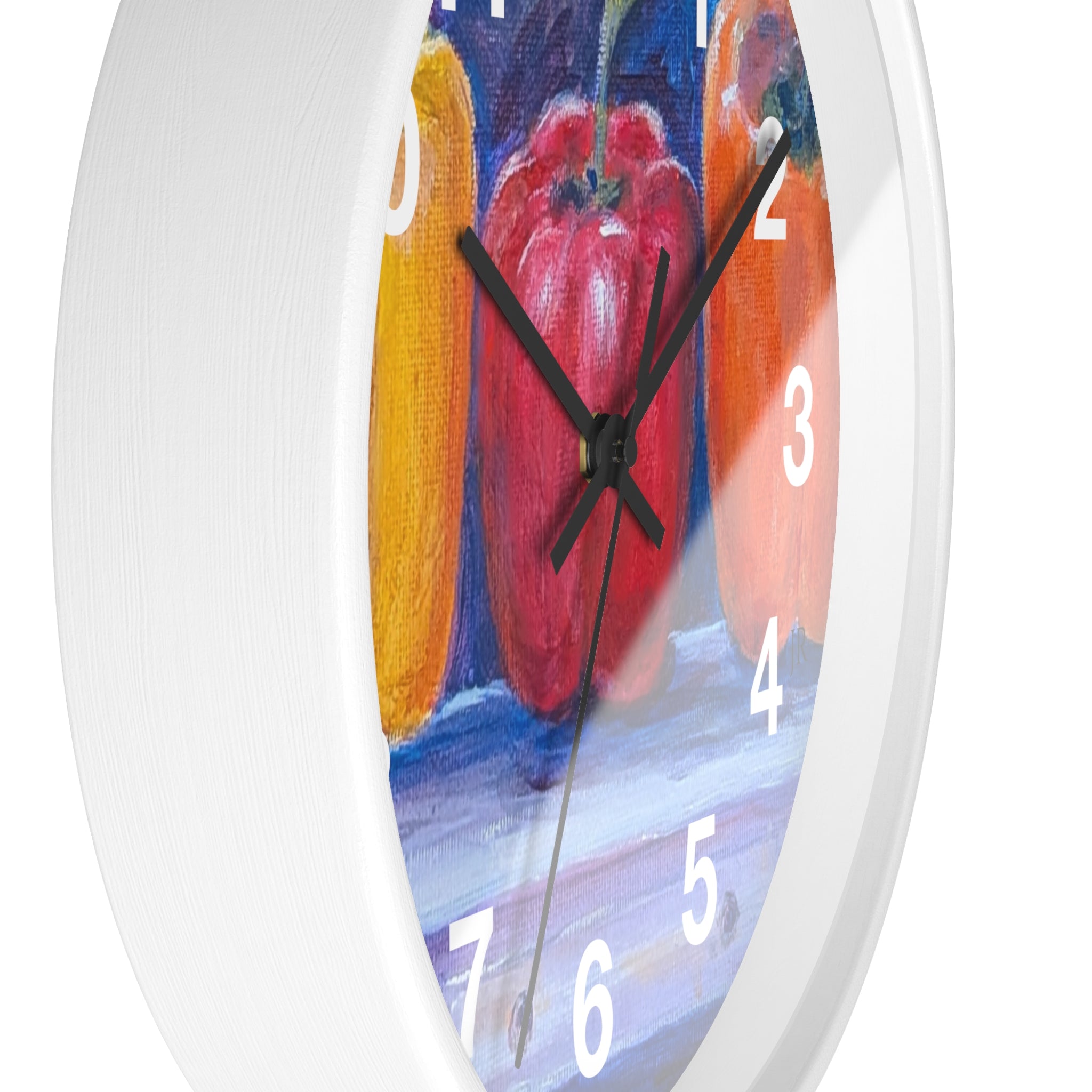 Three Peppers Still Life Wall Clock — Colorful Kitchen Art Clock