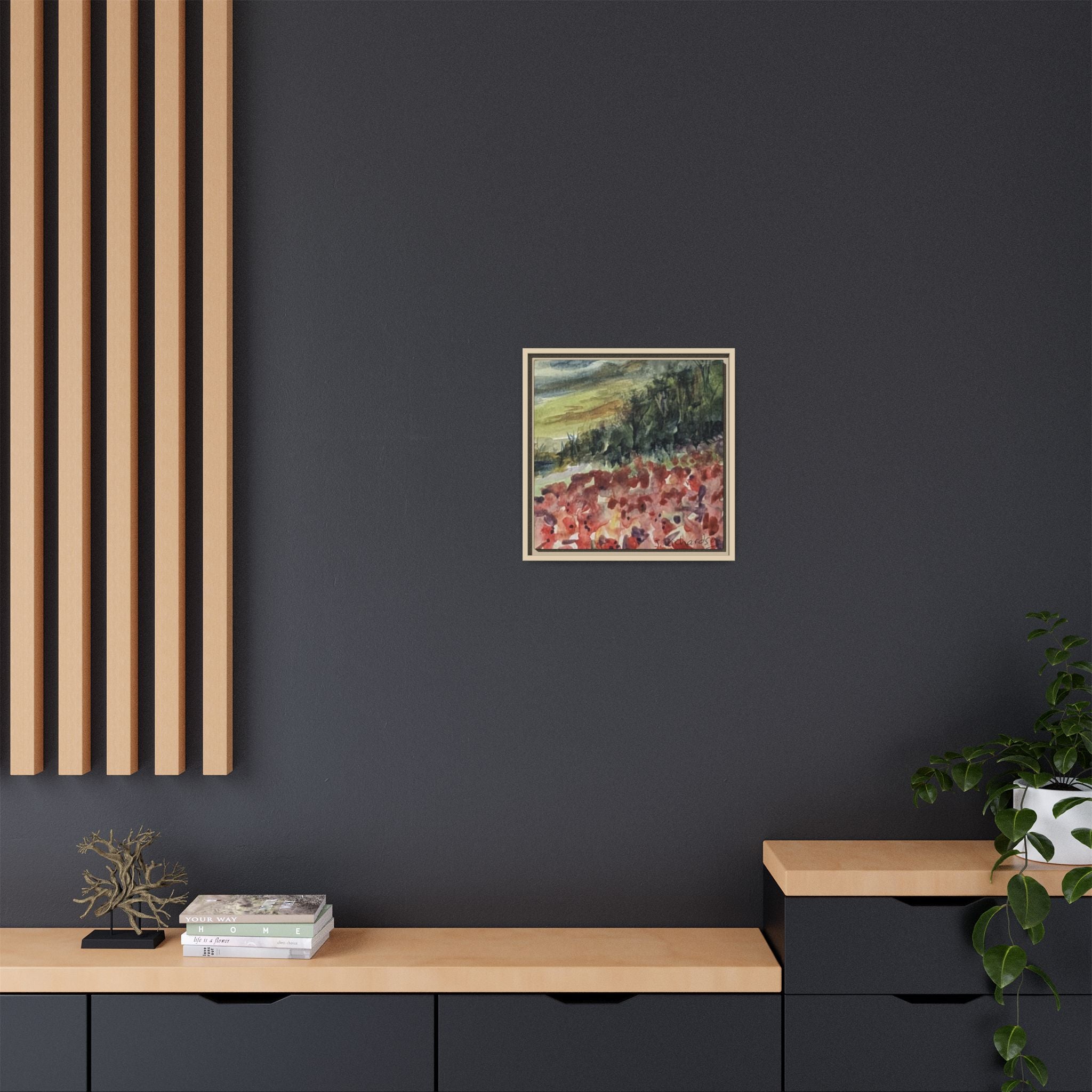 Framed Poppies landscape Matte Canvas,   Multi-color frames)