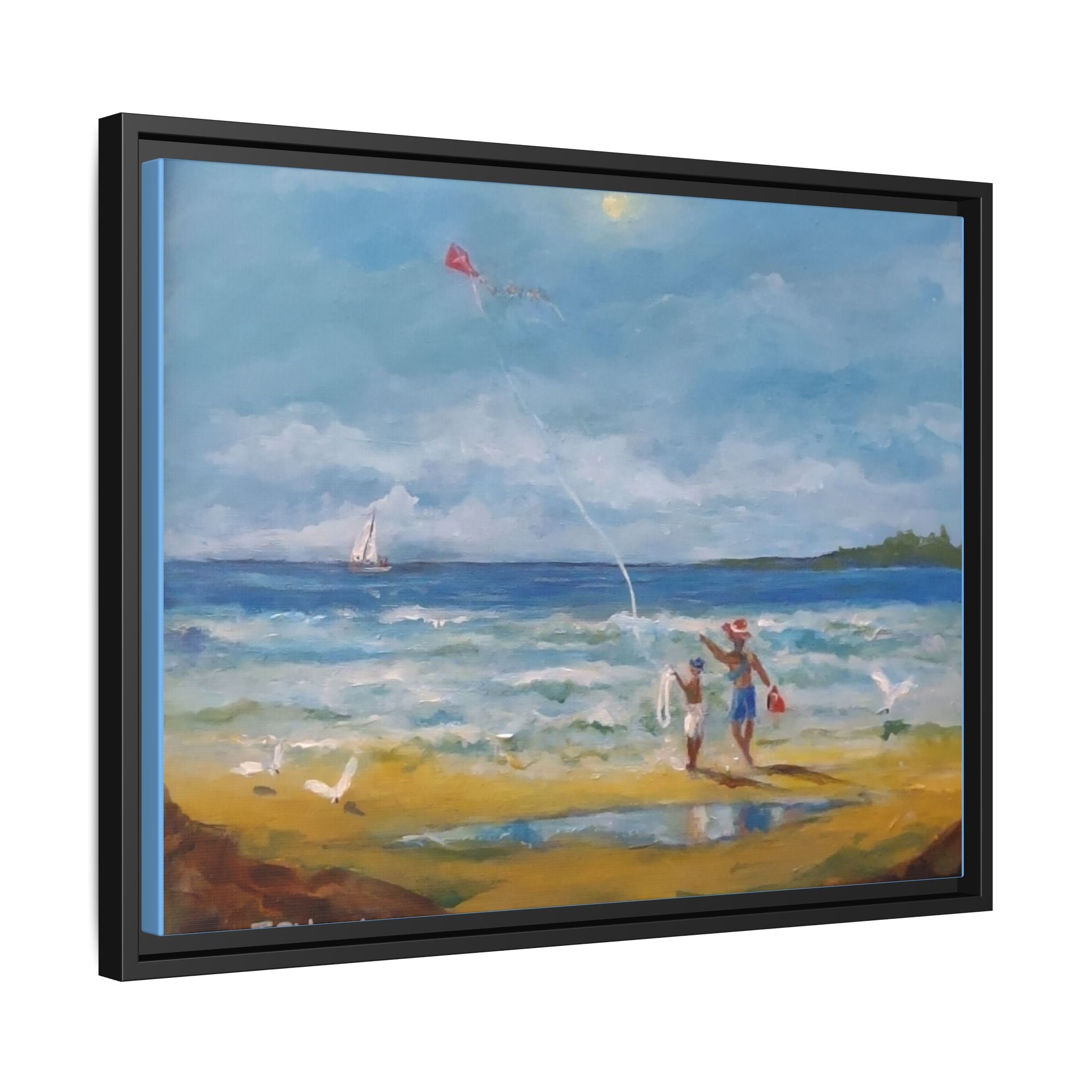 Kite on shore Framed Matte Canvas Wall Art