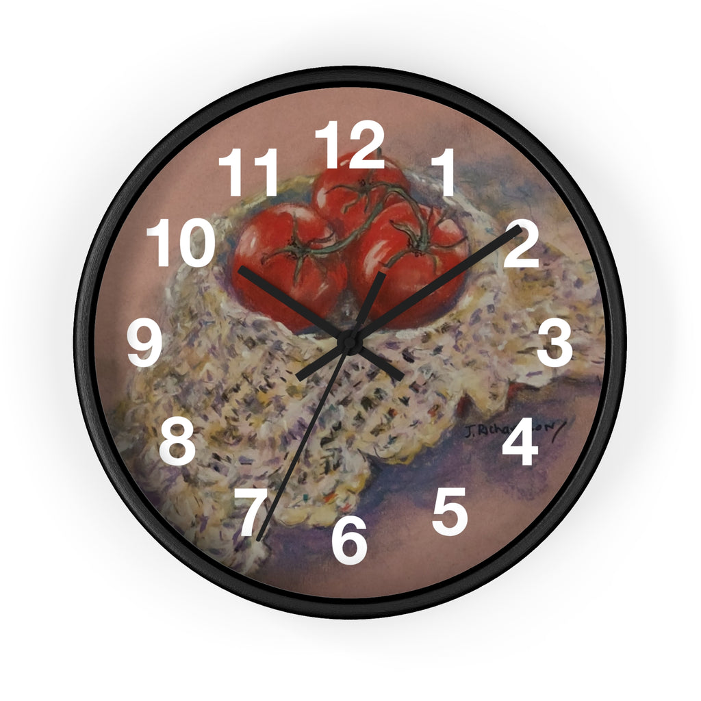 Tomato Still Life Wall Clock — Rustic Kitchen Art Clock