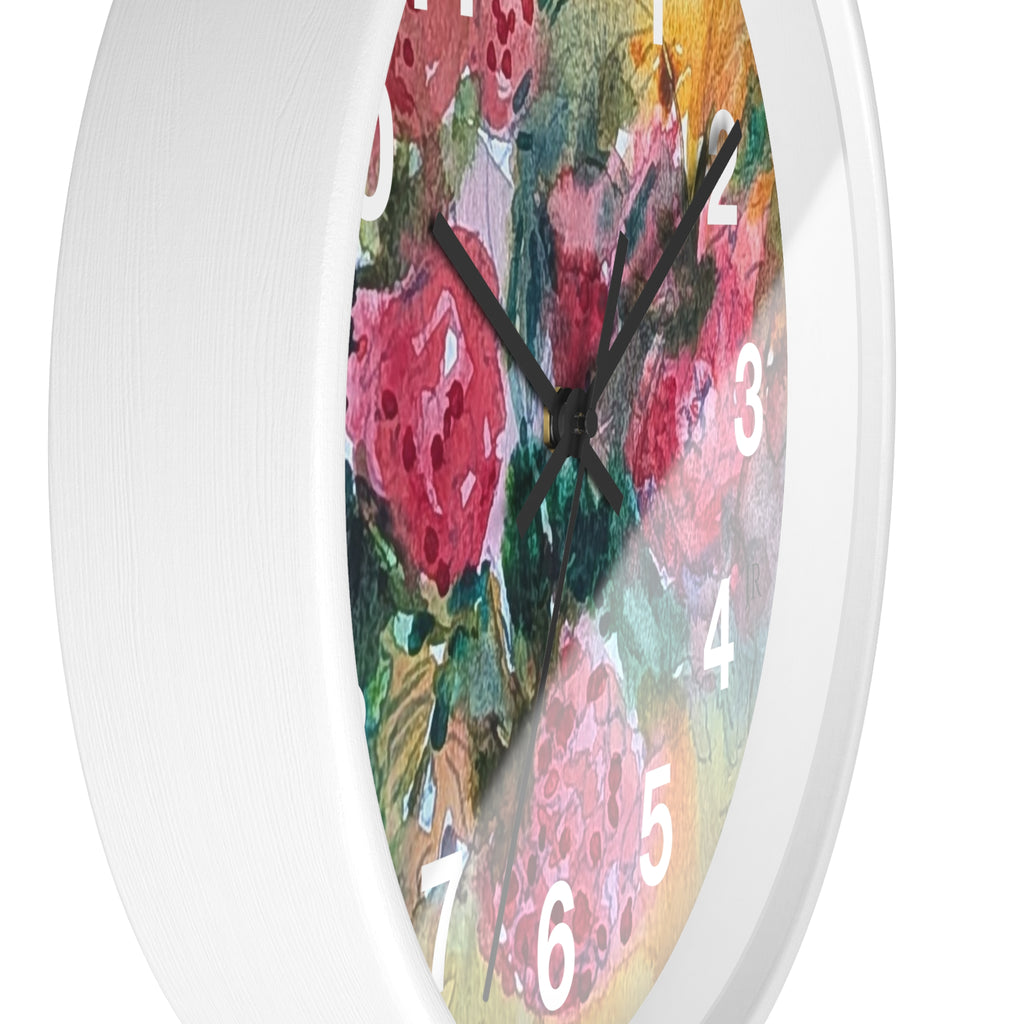Raspberry Watercolor Wall Clock — Garden Bouquet Home Decor