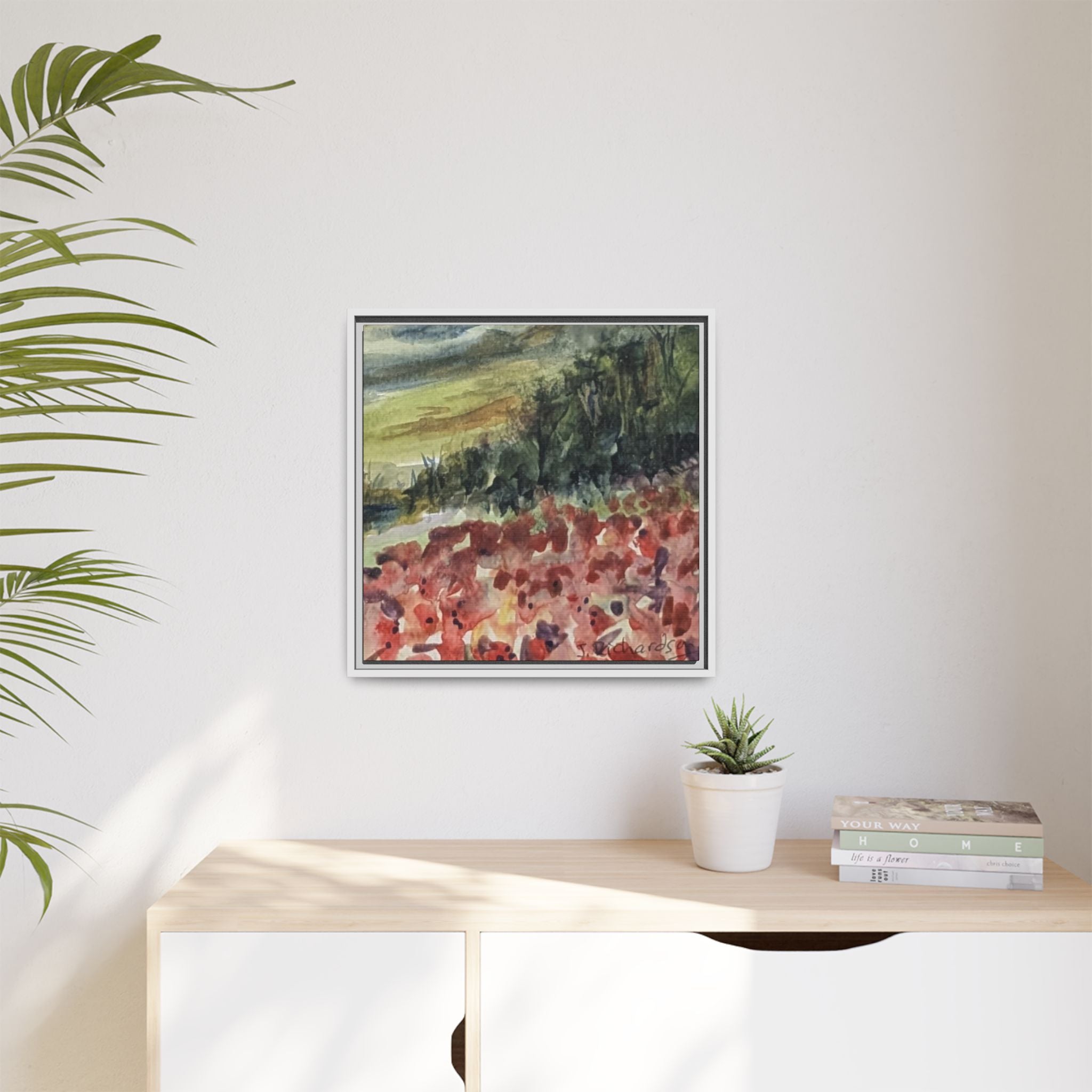 Framed Poppies landscape Matte Canvas,   Multi-color frames)