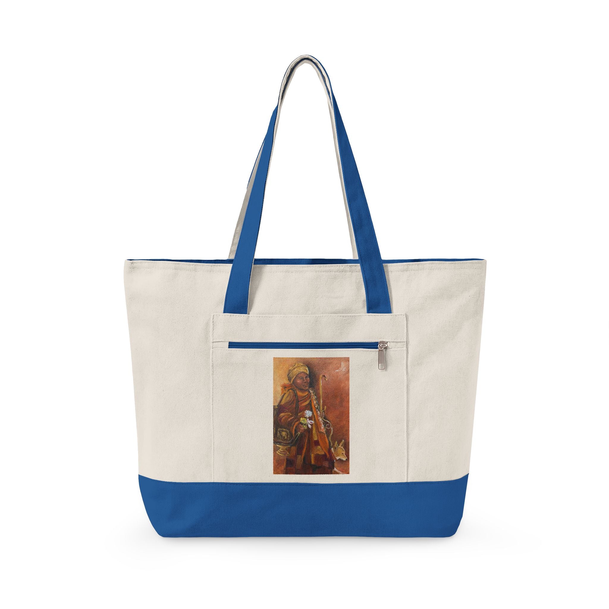 Canvas Tote Bag — Boho Tribal Warrior Art Print Zippered Tote