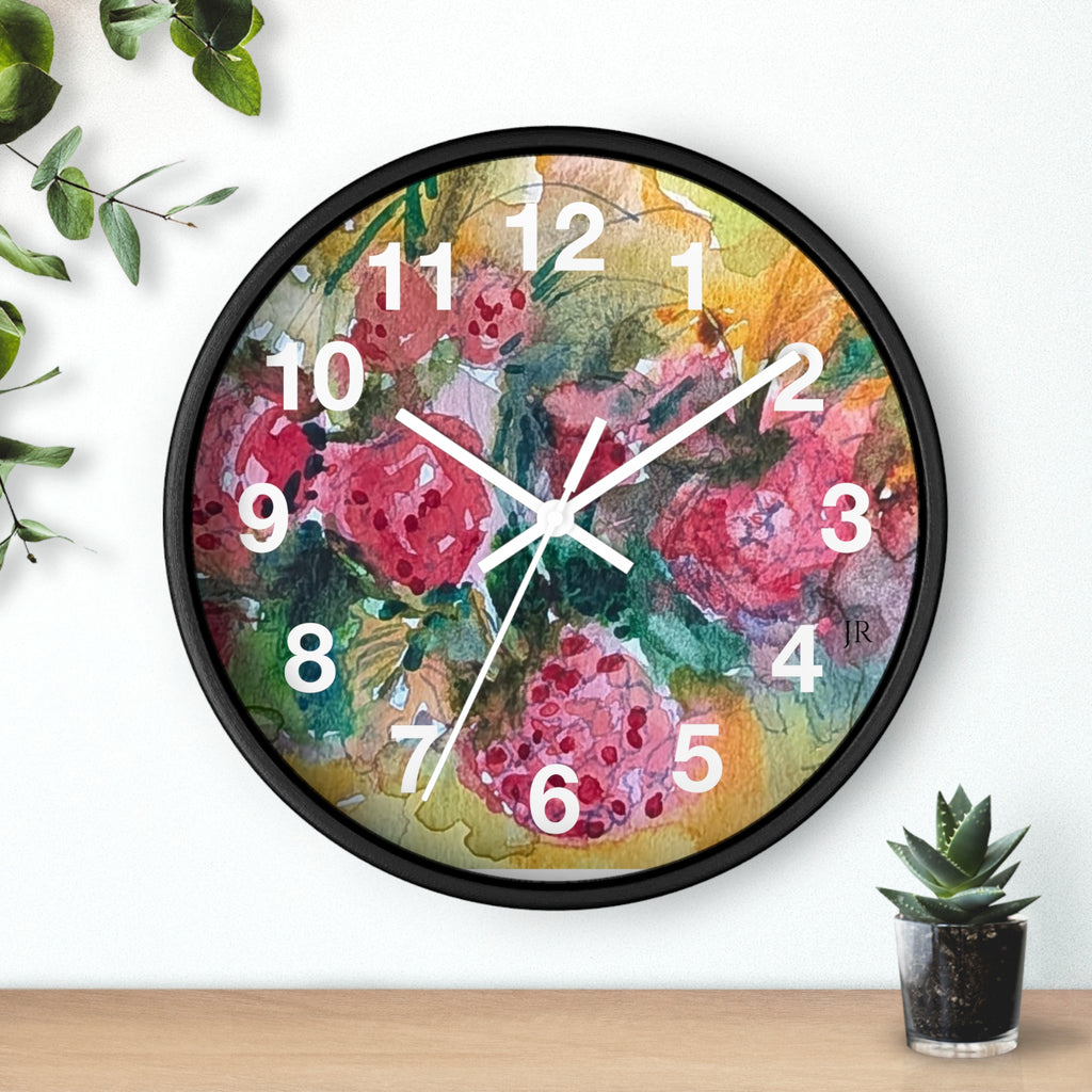 Raspberry Watercolor Wall Clock — Garden Bouquet Home Decor