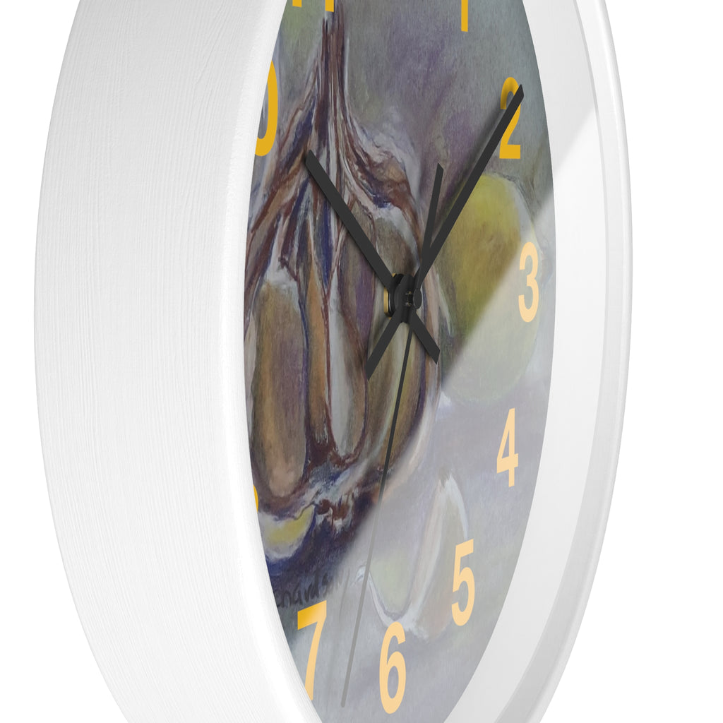 Garlic & Lemon Kitchen Wall Clock — Still Life Food Art Home Decor