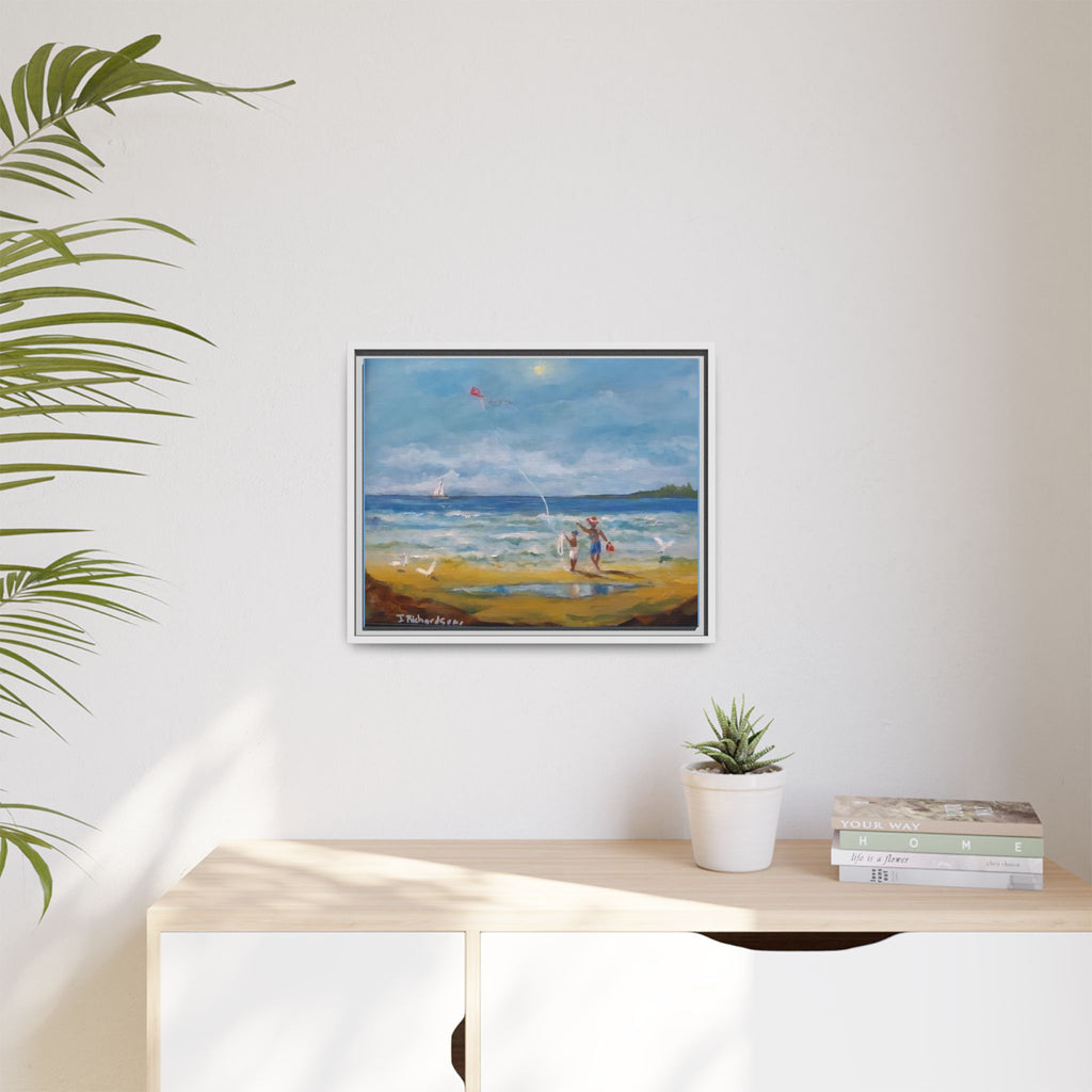 Kite on shore Framed Matte Canvas Wall Art