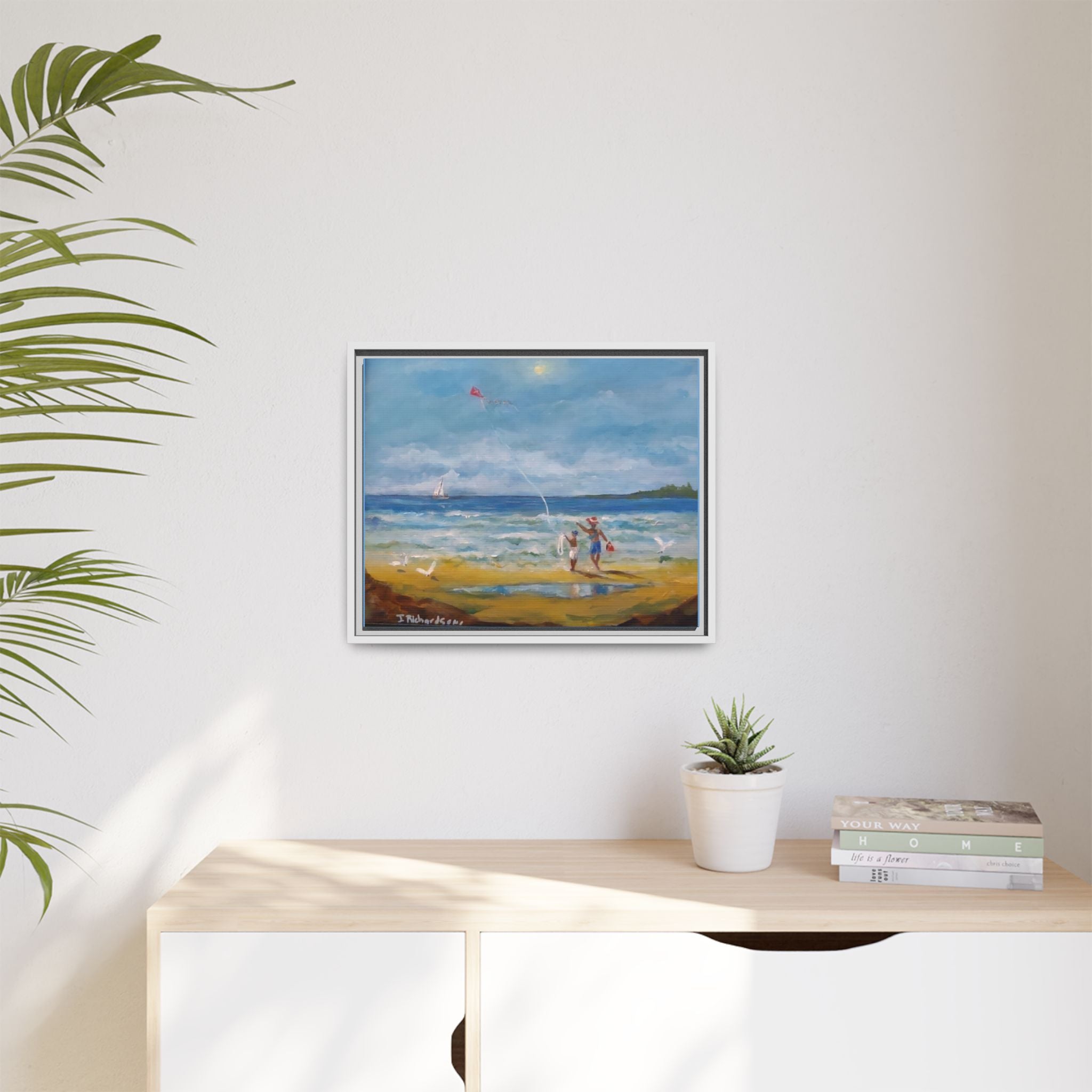 Kite on shore Framed Matte Canvas Wall Art