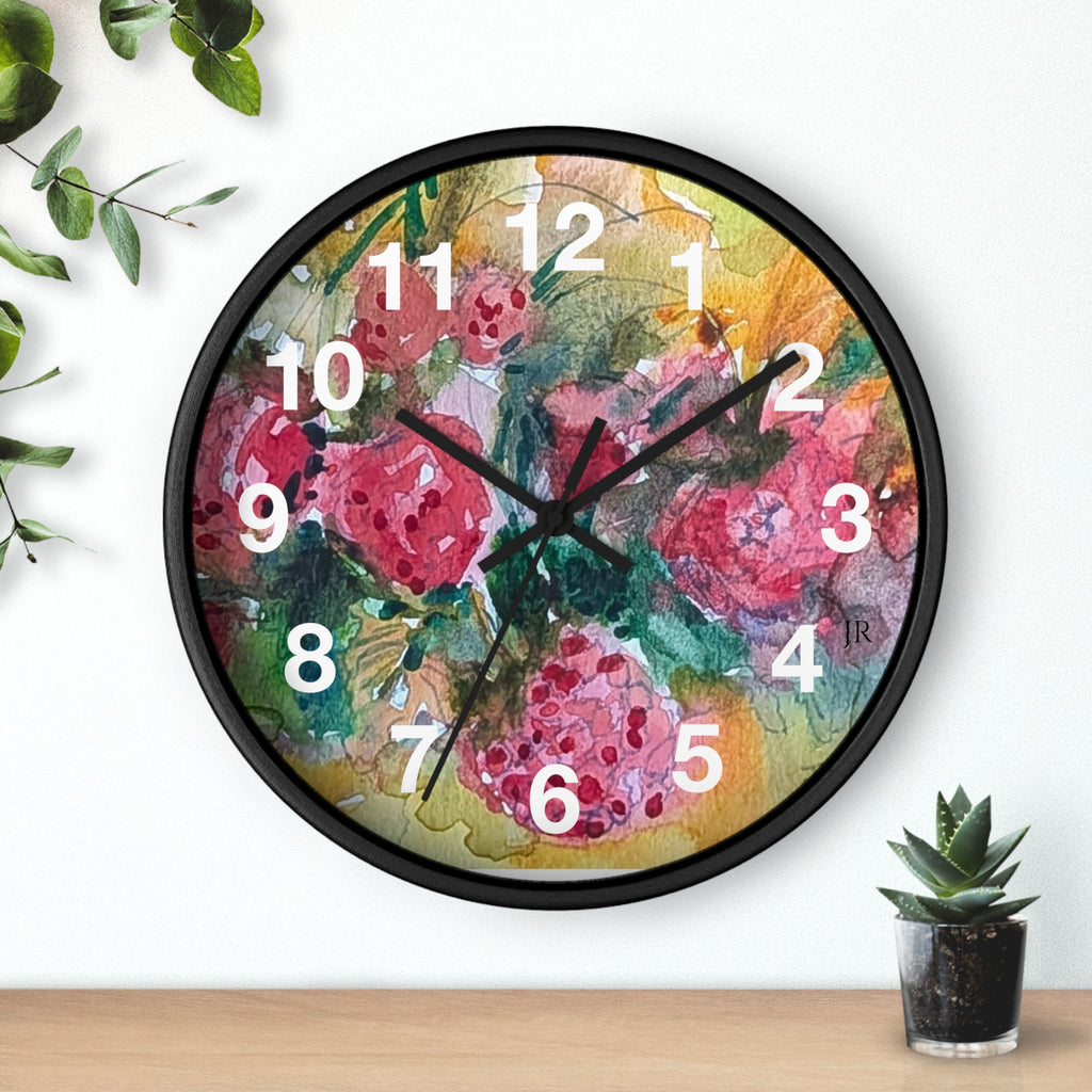 Raspberry Watercolor Wall Clock — Garden Bouquet Home Decor