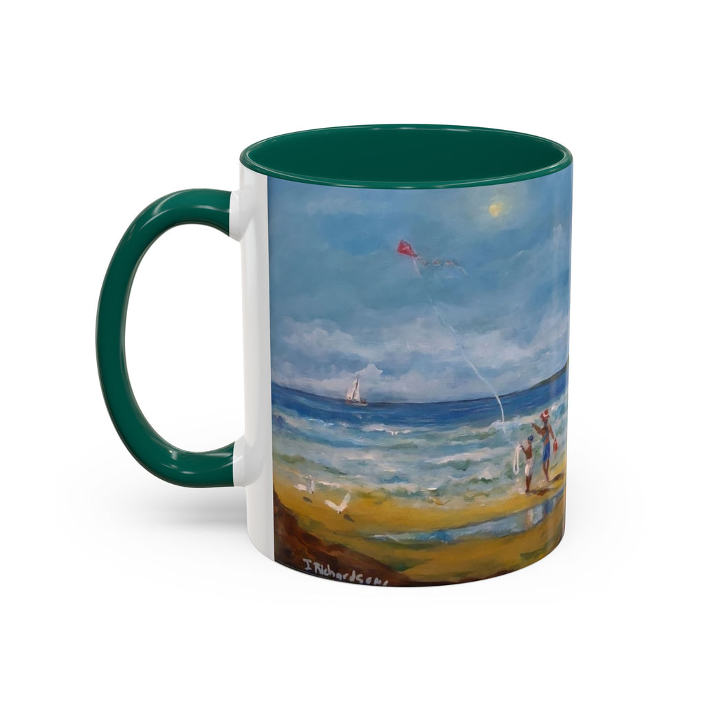 Beach & kite scene, Coffee Accent Mug - Personalize it! Colorful Ceramic Mug (11oz, 15oz)