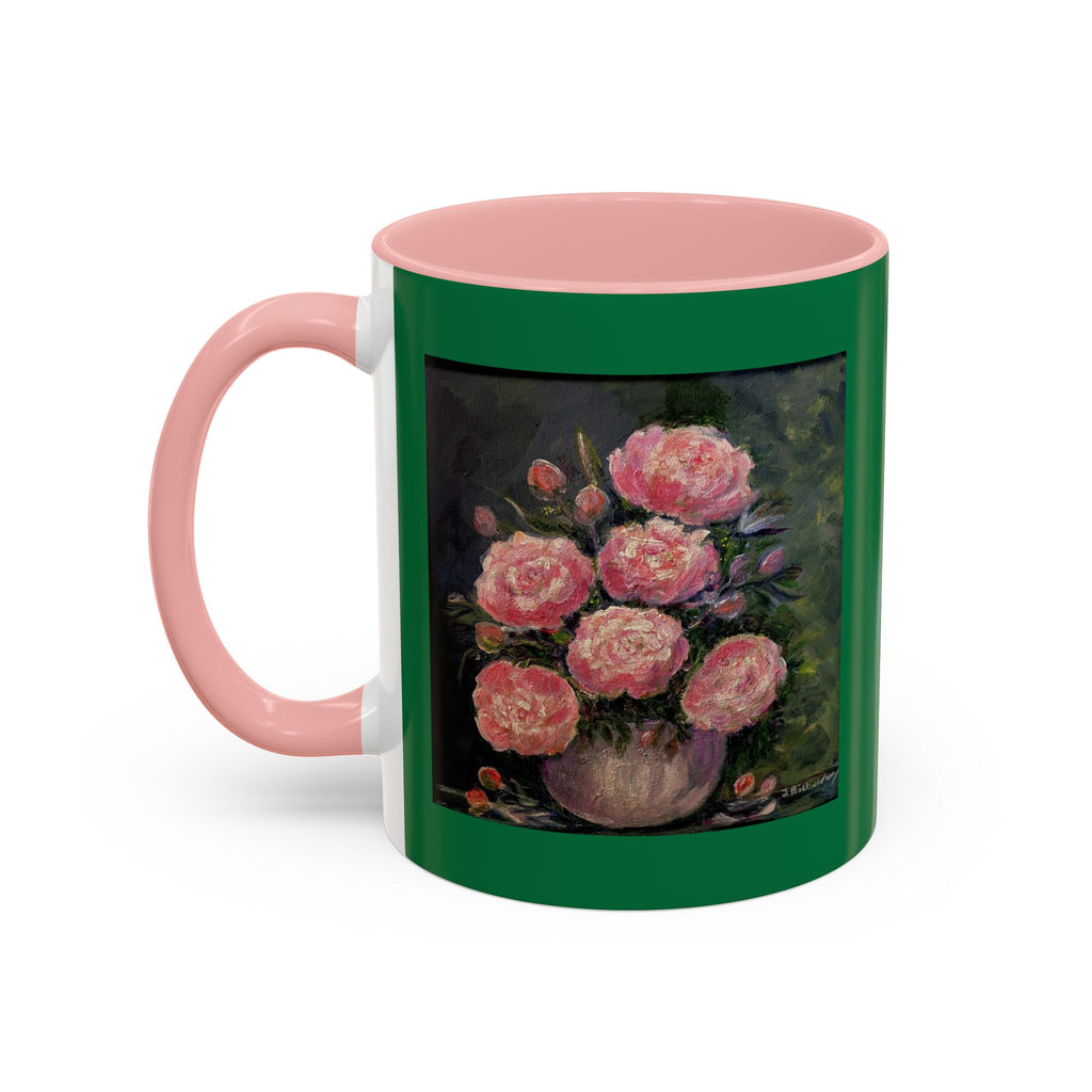 Pink Peony Bouquet Accent Coffee Mug — Floral Tea Cup for Garden Lovers