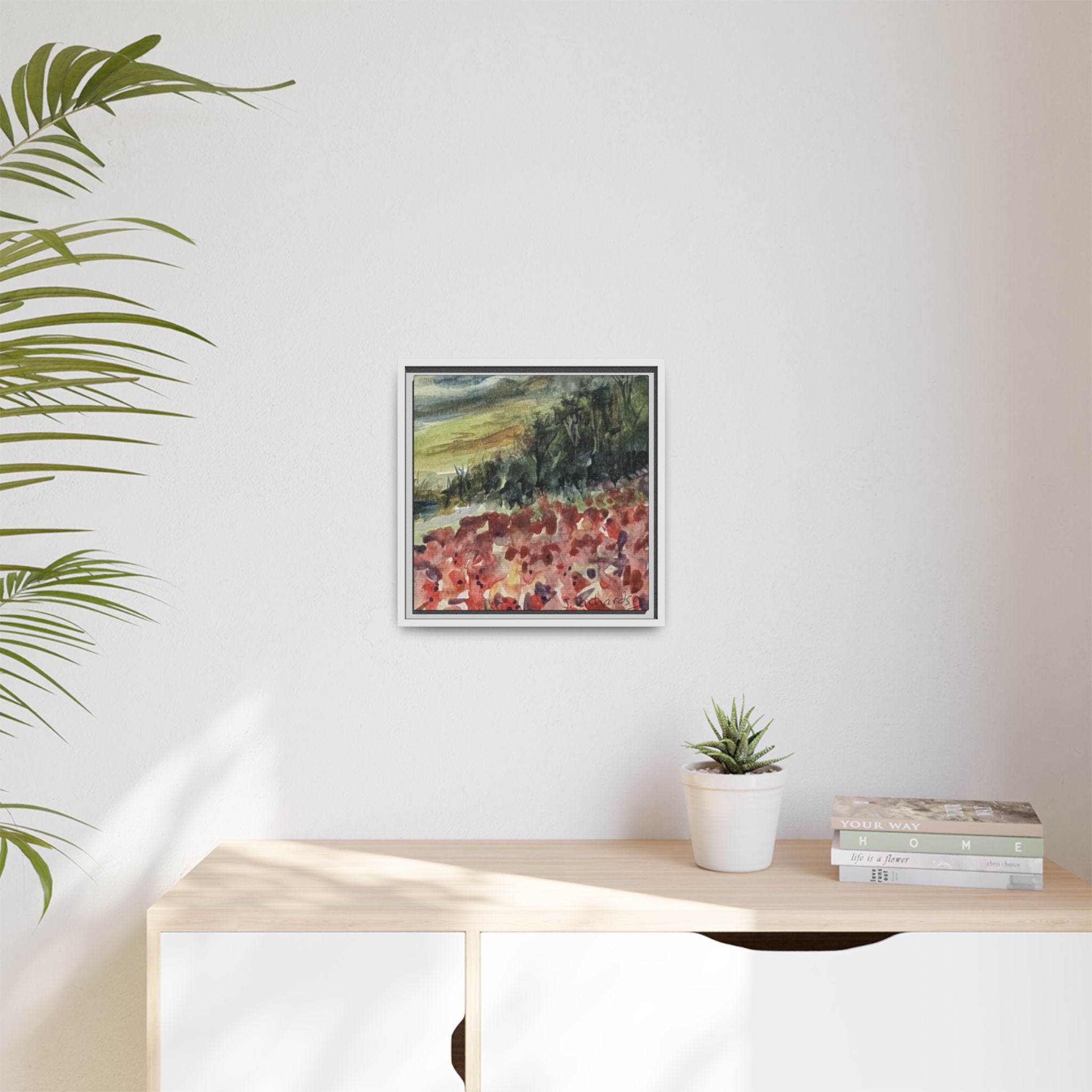 Framed Poppies landscape Matte Canvas,   Multi-color frames)