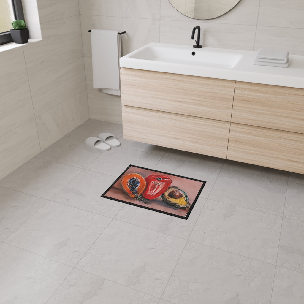 Heavy Duty Non-Slip Kitchen Floor Mat — A Trio of Papaya, Bell Pepper & Avocado Kitchen Rug