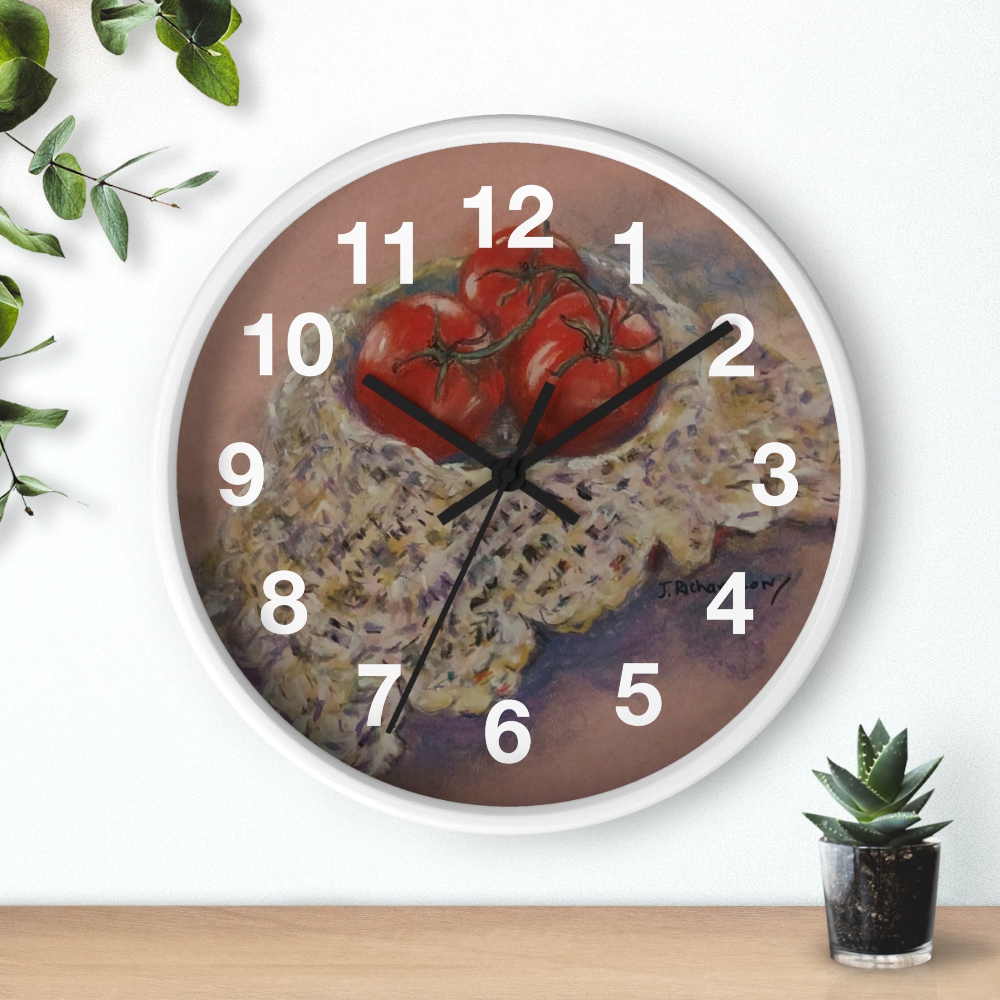 Tomato Still Life Wall Clock — Rustic Kitchen Art Clock