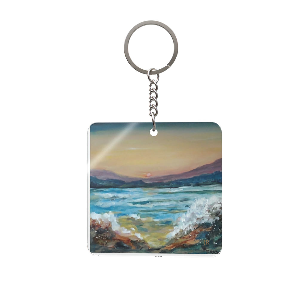 Beach Sunset transparent keychain – Ocean Waves Art Keyring