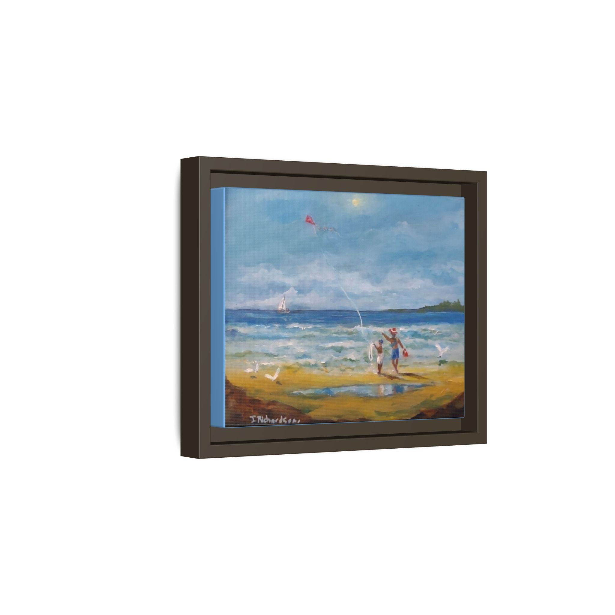 Kite on shore Framed Matte Canvas Wall Art