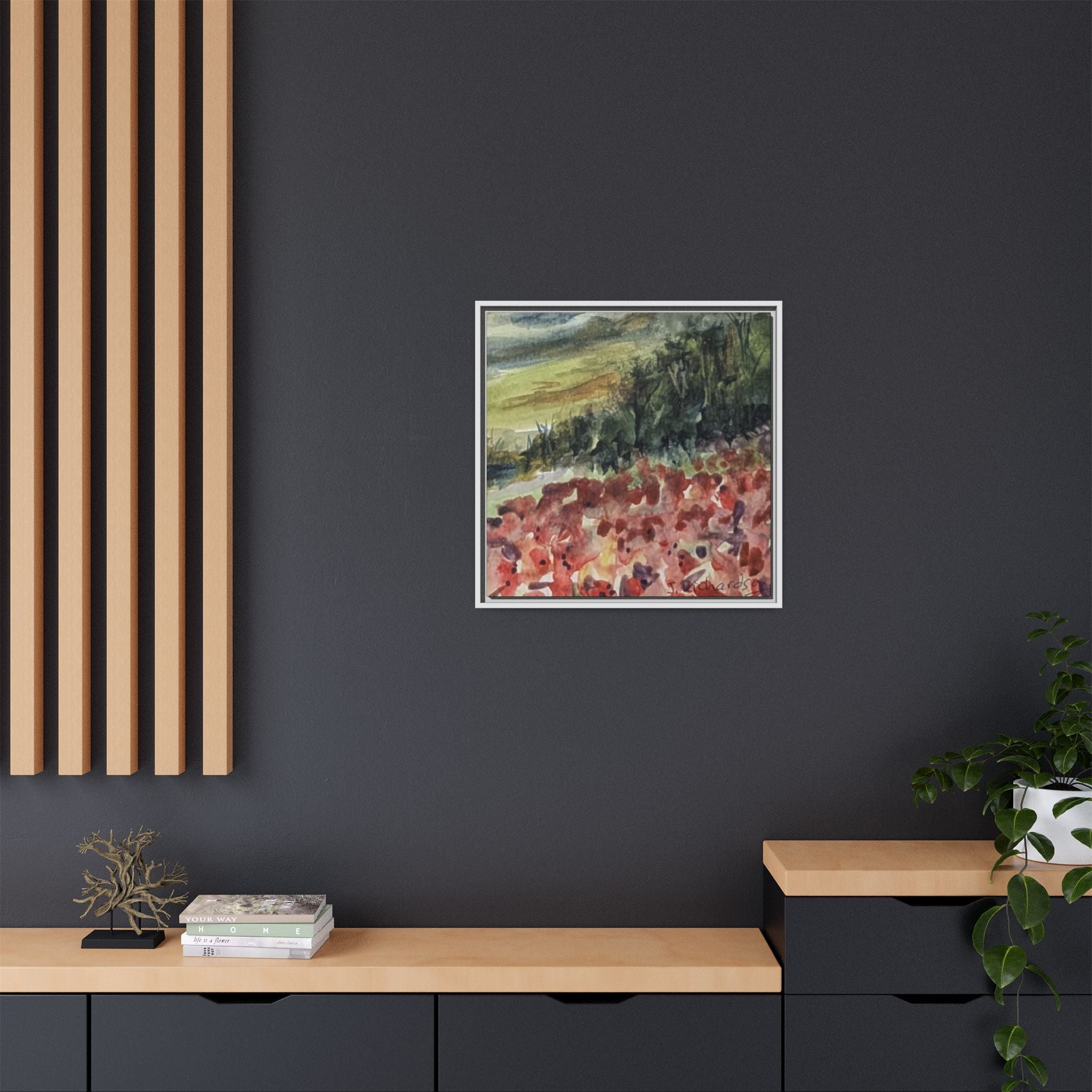 Framed Poppies landscape Matte Canvas,   Multi-color frames)