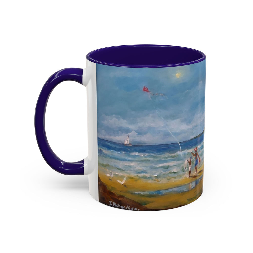 Beach & kite scene, Coffee Accent Mug - Personalize it! Colorful Ceramic Mug (11oz, 15oz)
