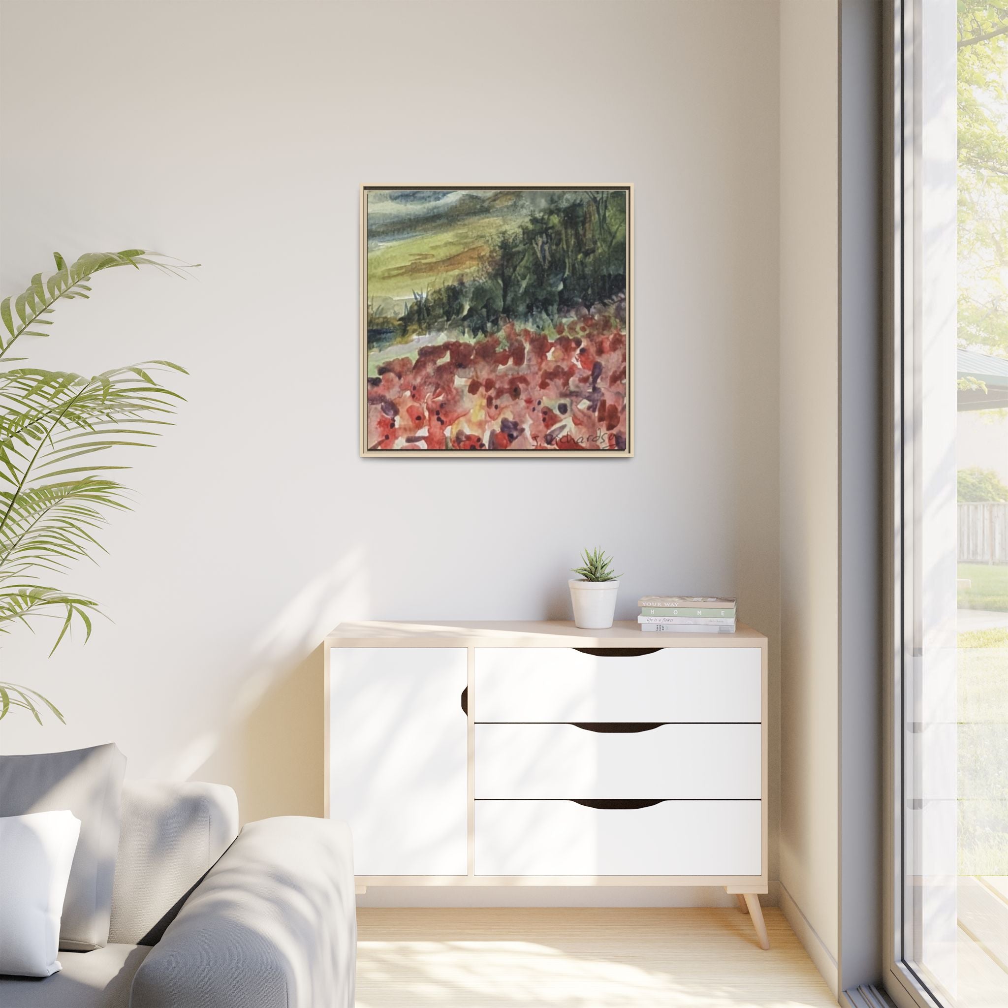 Framed Poppies landscape Matte Canvas,   Multi-color frames)