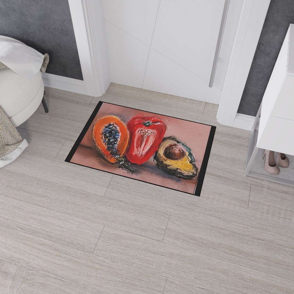 Heavy Duty Non-Slip Kitchen Floor Mat — A Trio of Papaya, Bell Pepper & Avocado Kitchen Rug