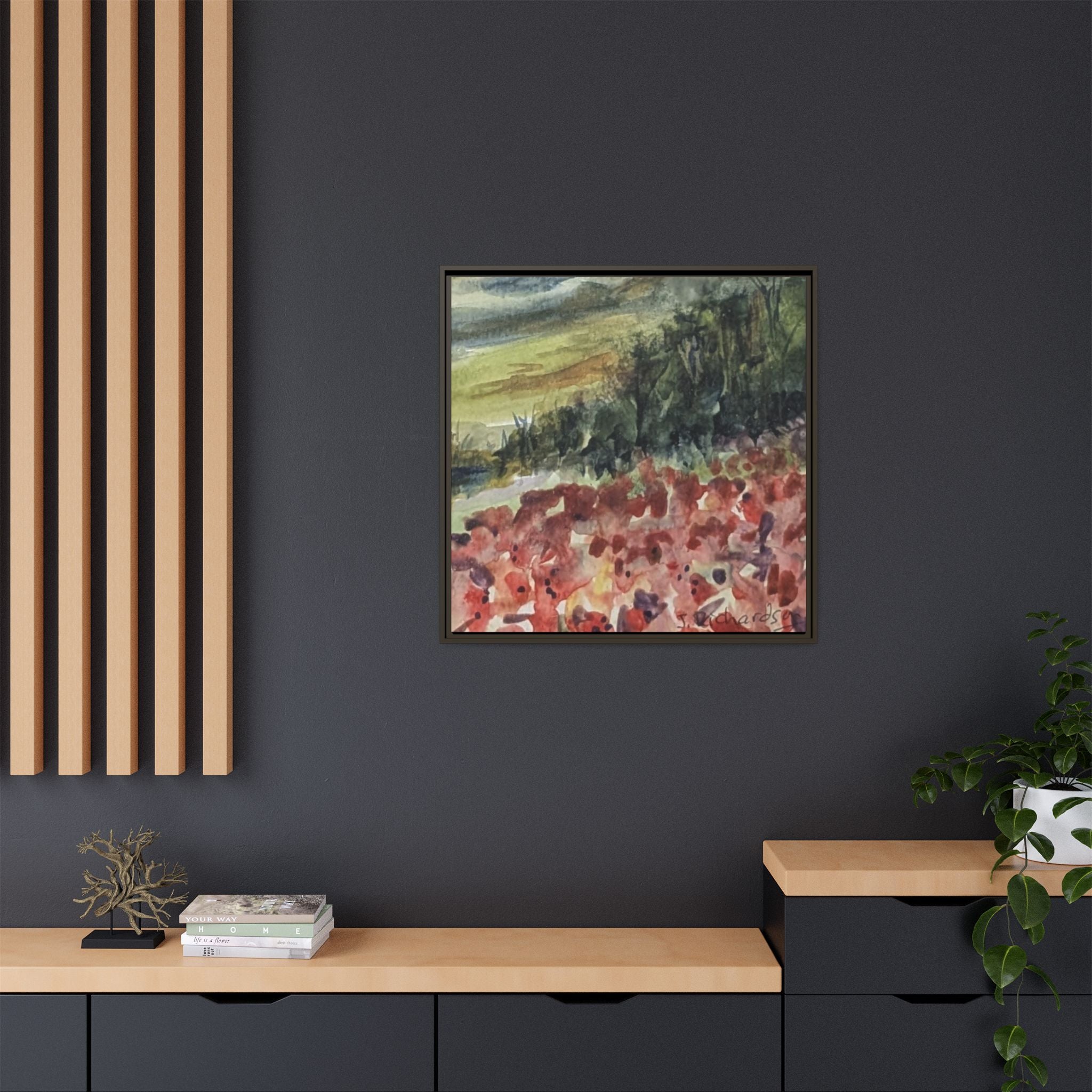 Framed Poppies landscape Matte Canvas,   Multi-color frames)