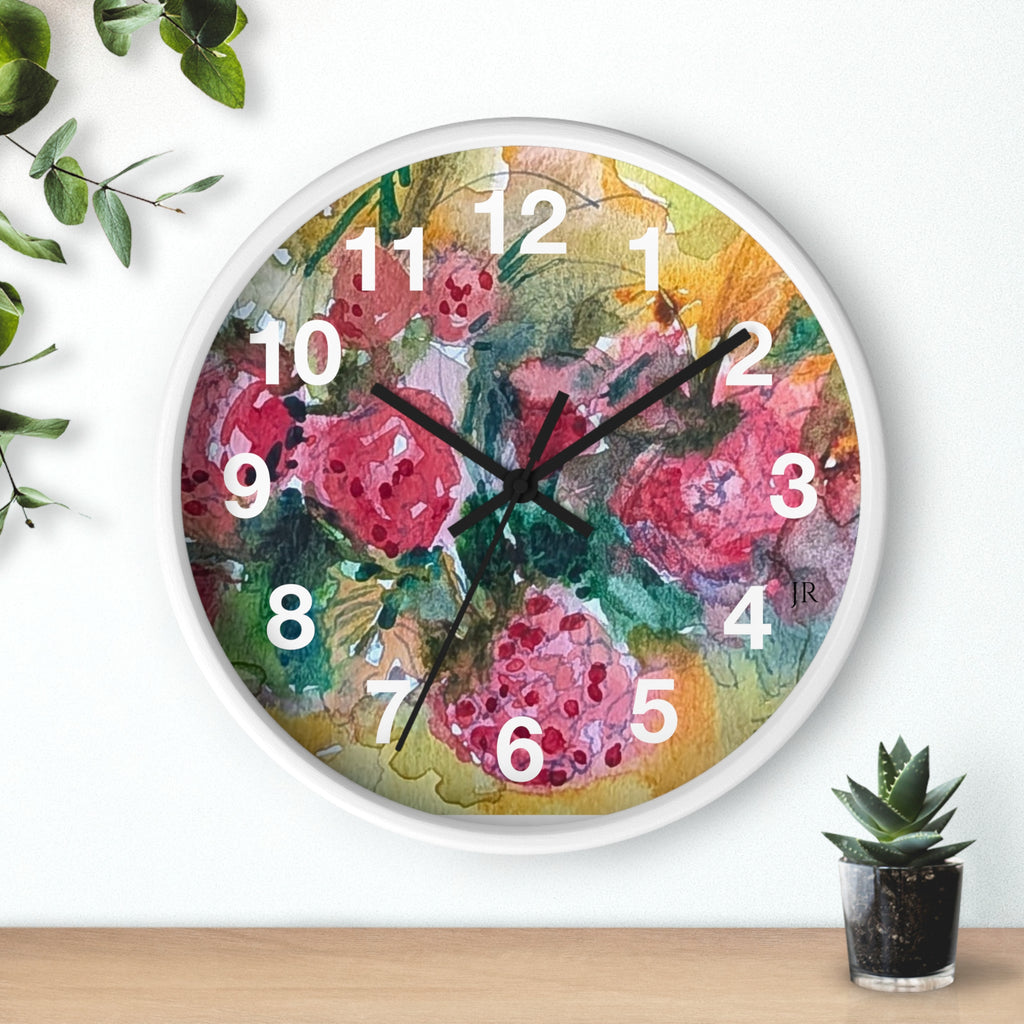 Raspberry Watercolor Wall Clock — Garden Bouquet Home Decor